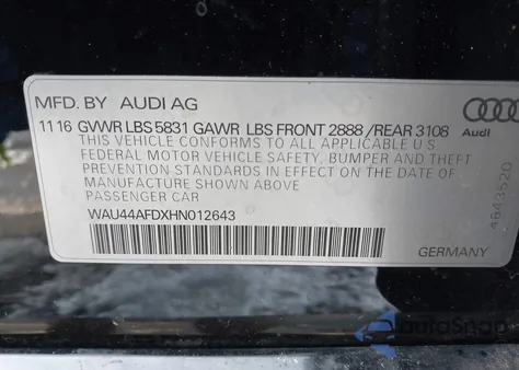 2017 Audi A8 L 3.0T from USA, damaged, VIN WAU44AFDXHN012643